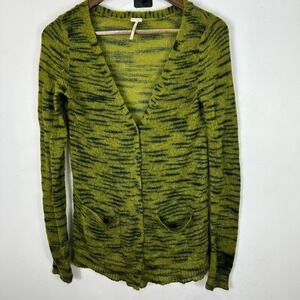Free People FP Beach Cardigan Womens S Green Tiger Stripe Mohair Grunge Boho 90s